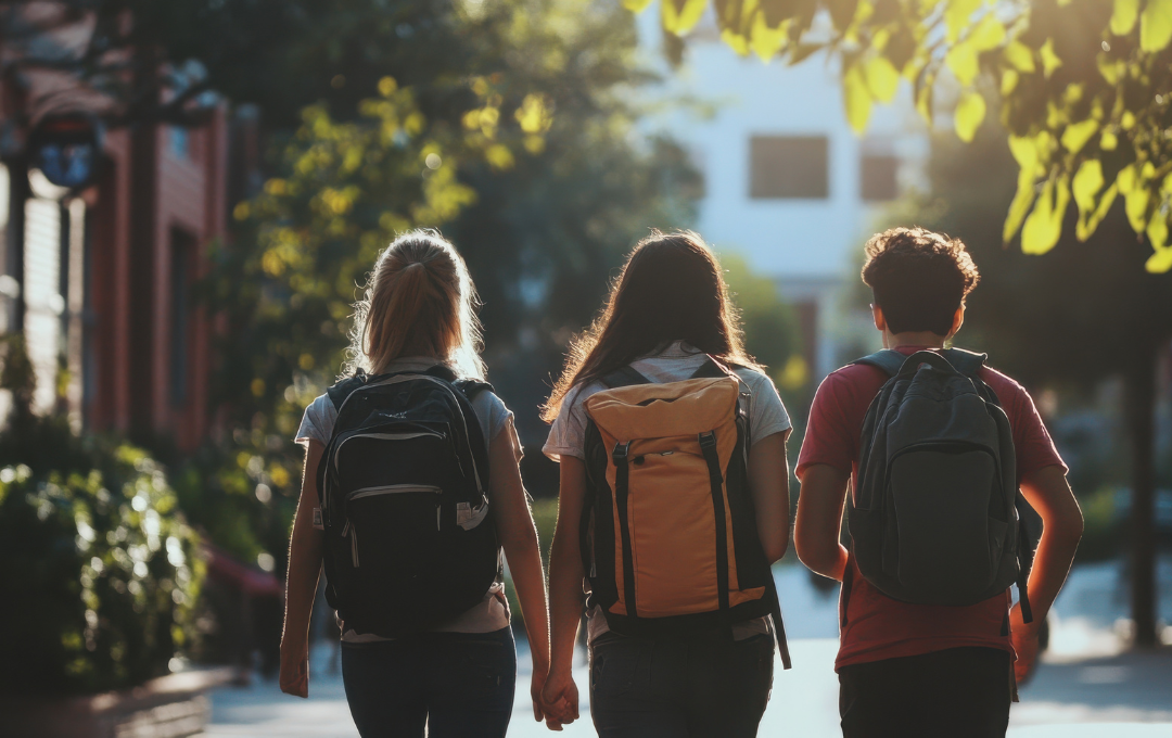 Students walking outdoors near campus